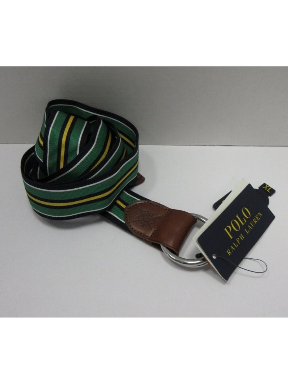 Polo Ralph Lauren Belt XL Webbing Striped Double D Ring Leather Trim